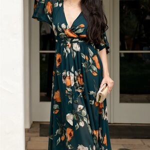 Baltic Born Satin Maxi Dress | Deep Topaz Floral